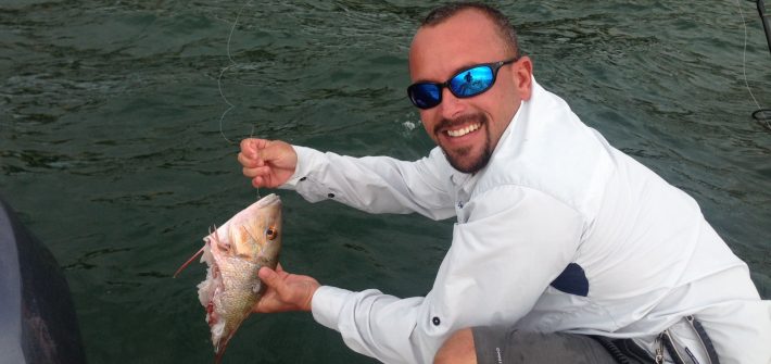 Mutton snapper caught while tarpon fishing off Marathon. A big cuda made lunch out of this mutton snapper.