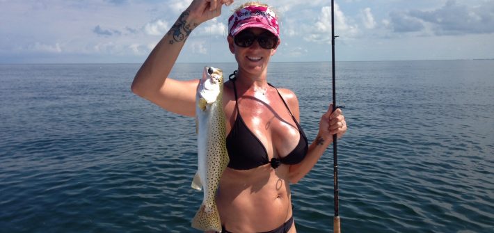 Melissa was fishing off Marathon in the Fl Keys and caught this sea trout.