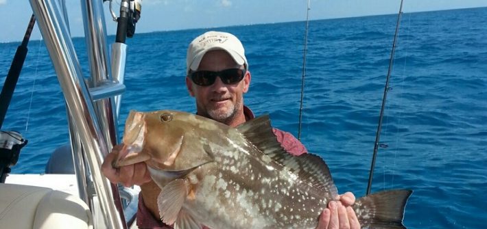 Patrick caught this fat red grouper today off Marathon in the Fl Keys, charter fishing at its best.