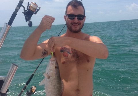 Sam got this fat mangrove snapper on a  fishing charter off Marathon last week.