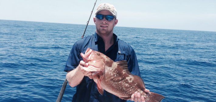 Logan caught this red grouper on a full day fishing charter off Marathon in the Fl Keys