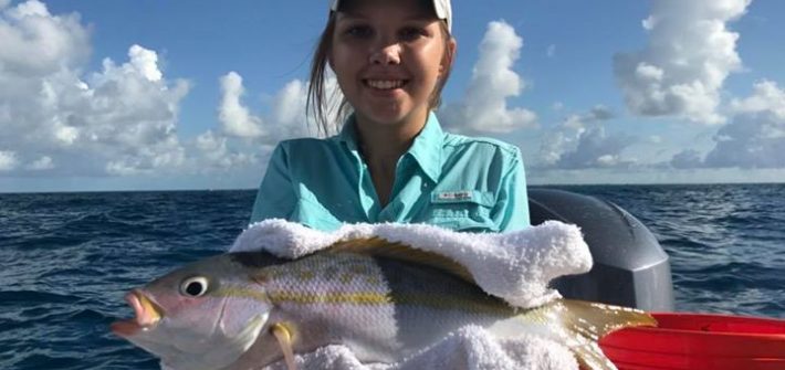 Morgan and Abby with a few yellowtails from today trip on the reef.