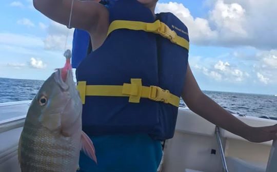 Andrew and his cousins reeling in some nice fish today. Caught a bunch of mutton…